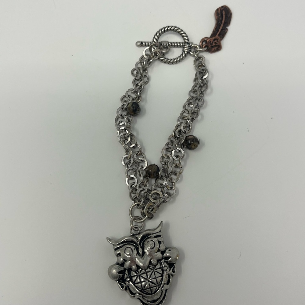 Jim Shore Silver Owl Pendant Bracelet